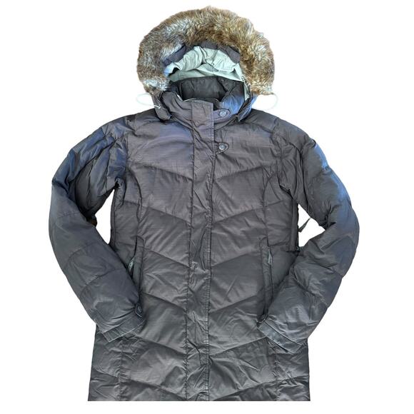 Eastern Mountain Sports Browm down coat removable Faux fur Hood size medium - Picture 3 of 12
